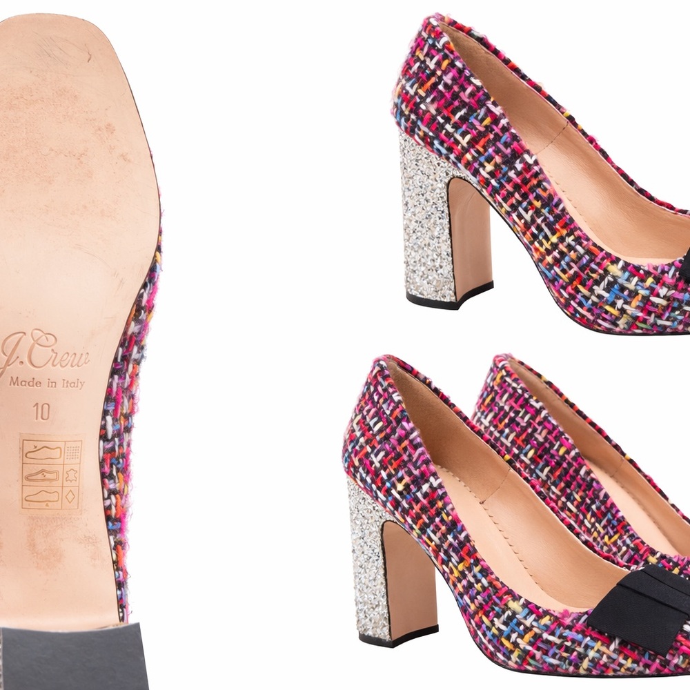 J.Crew Multicolor Tweed Block Heel Pumps | Made in Italy